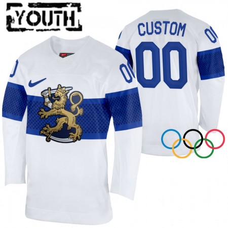 Kinder Eishockey Finnland Trikot Custom 2022 Winter Olympics Weiß Authentic